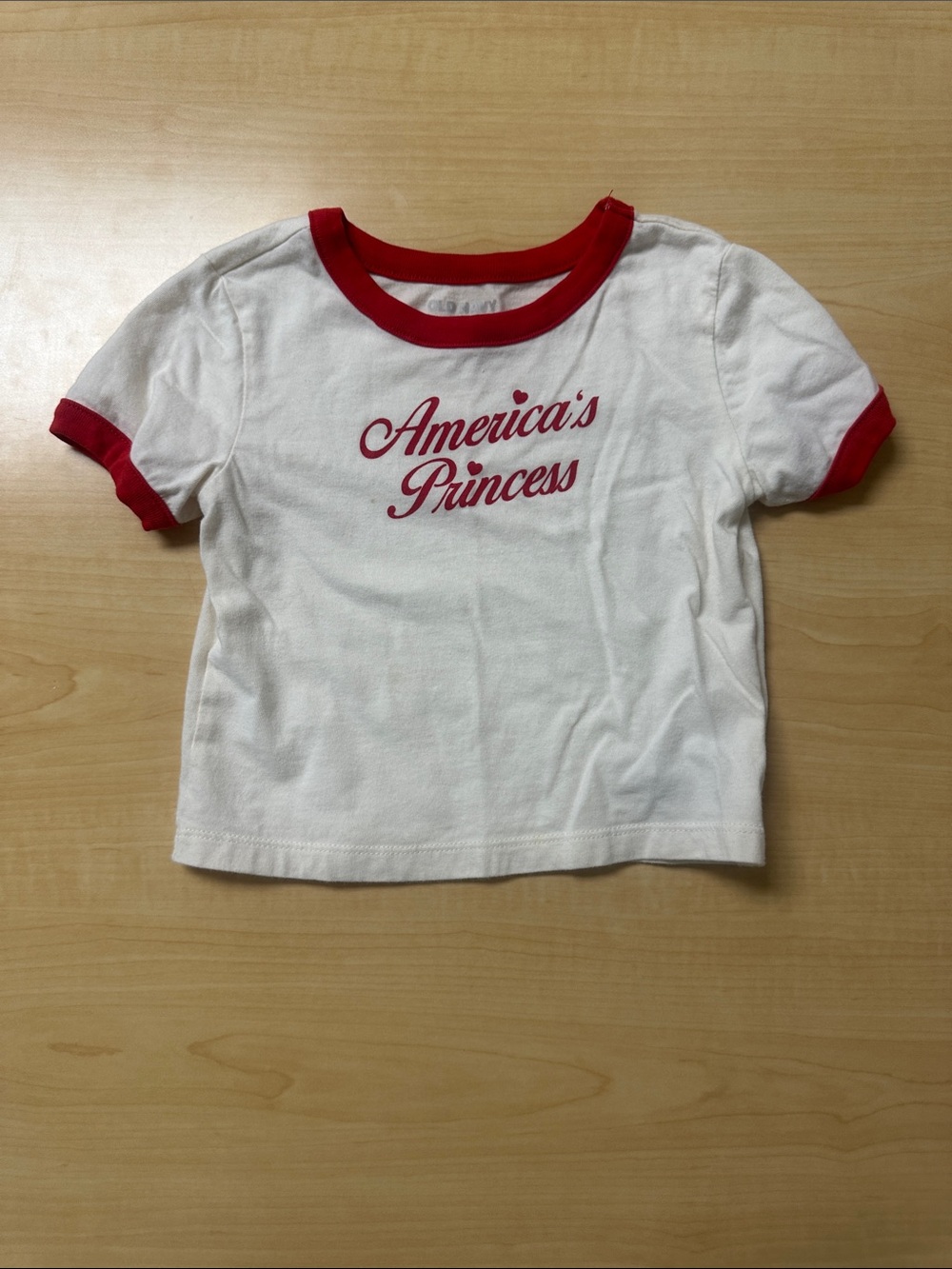 Old Navy White Tee with Red Ringer Trim and 'America's Princess' Script
